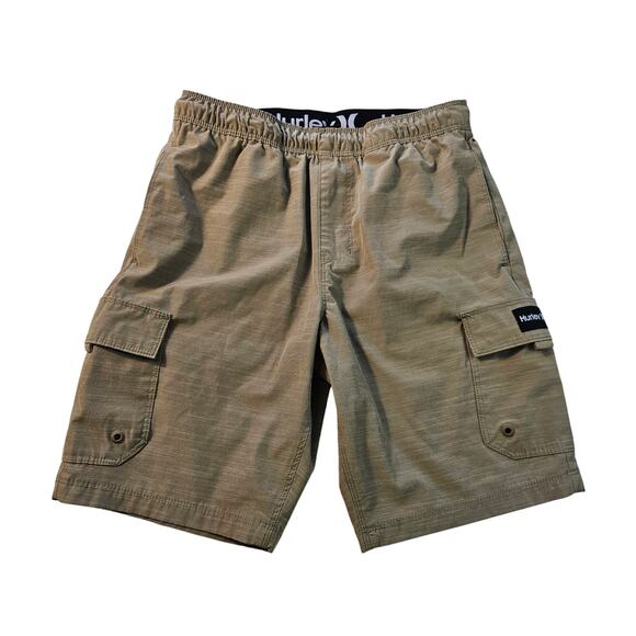 Hurley boys size M hybrid cargo shorts brown elastic waist EUC everyday play - Picture 1 of 5